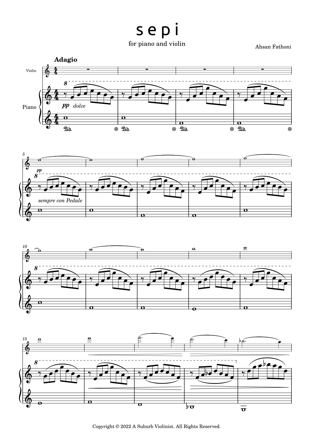 Sepi - An Easy Slow Piece for Violin and Piano - Original Composition