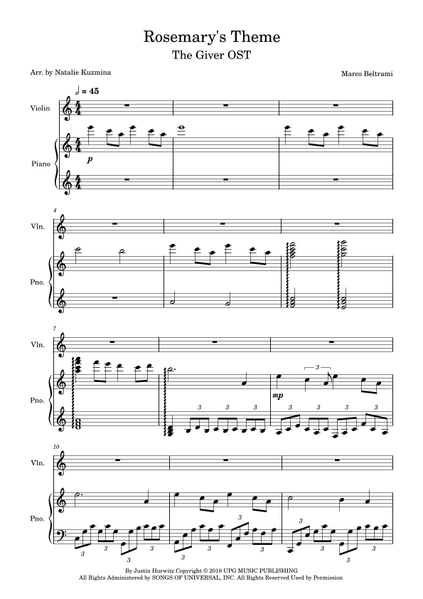 Rosemarie's Theme (arr. Natalie Kuzmina aka nattaliepiano)