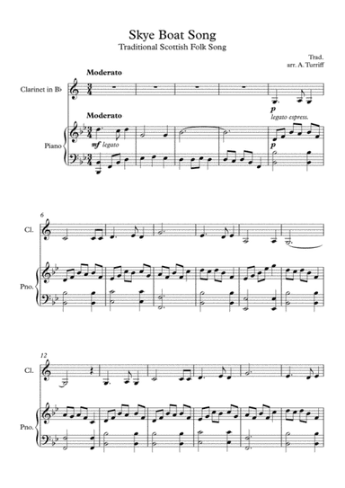 Skye Boat Song (Outlander theme tune) - Clarinet and Piano (Score and Parts) (arr. AlisonTurriff)