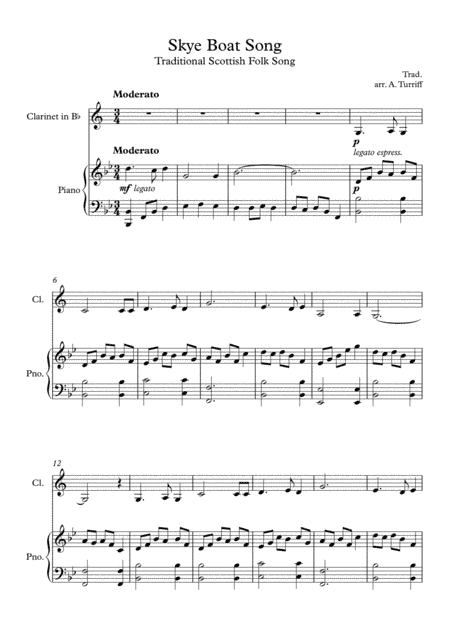 Skye Boat Song (Outlander theme tune) - Clarinet and Piano (Score and Parts) (arr. AlisonTurriff)