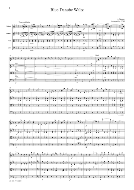 J.Strauss  Blue Danube Waltz, for string quartet, CS104 (arr. FCMUSIC)