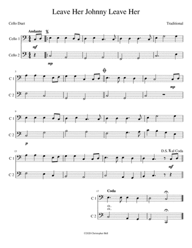 Leave Her Johnny Leave Her (Easy Cello Duet) (arr. Christopher Bell)