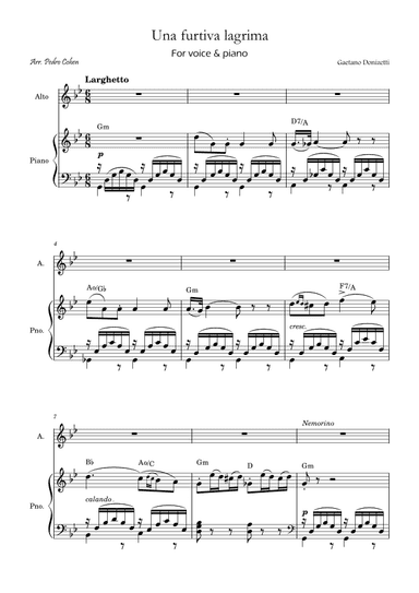 Una Furtiva Lagrima (Contralto in Gm) (arr. Pedro Cohen)