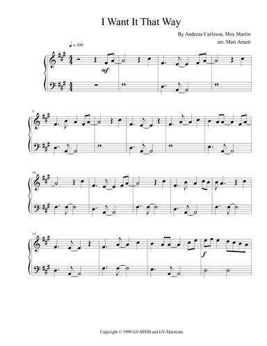 I Want It That Way (arr. Matt Arnett)