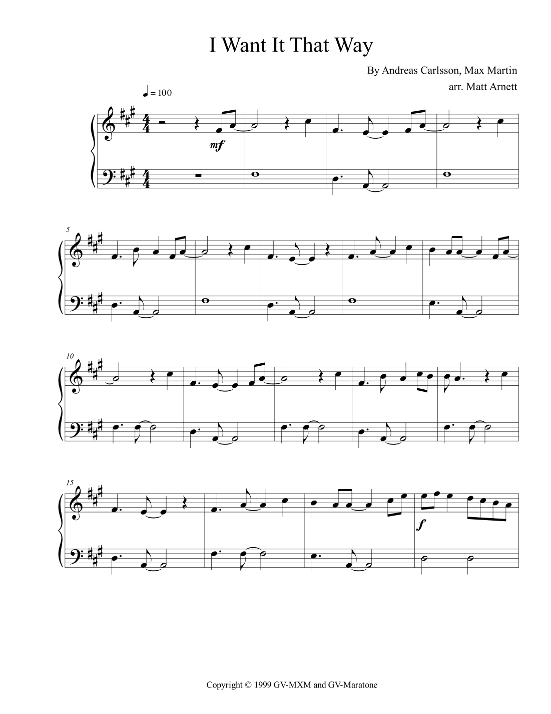 I Want It That Way (arr. Matt Arnett)