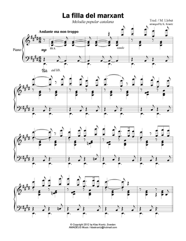 La filla del marxant for piano solo (arr. K. Krantz)