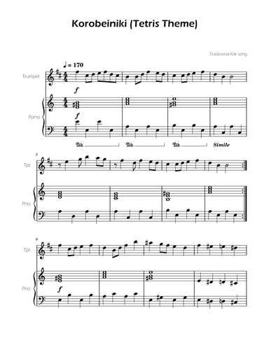 Tetris Theme for Trumpet and Piano (arr. Ygor Nunes)