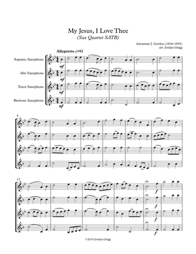 My Jesus, I Love Thee (Sax Quartet SATB) (arr. Jordan Grigg)