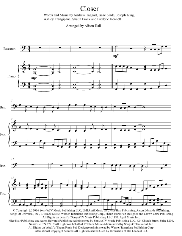 Closer (arr. Alison Hall)