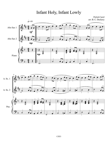 Infant Holy, Infant Lowly (Alto Sax Duet with Piano Accompaniment) (arr. B. C. Dockery)