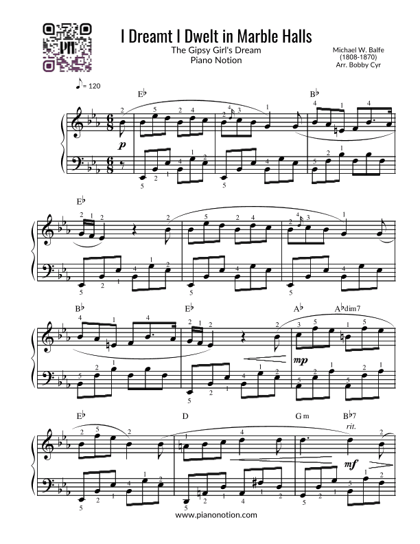 I Dreamt I Dwelt in Marble Halls (Easy Piano) (arr. Bobby Cyr)