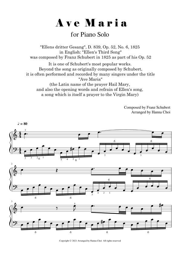"Ave Maria" by F.Schubert [for Piano Solo] (arr. Hanna Choi)