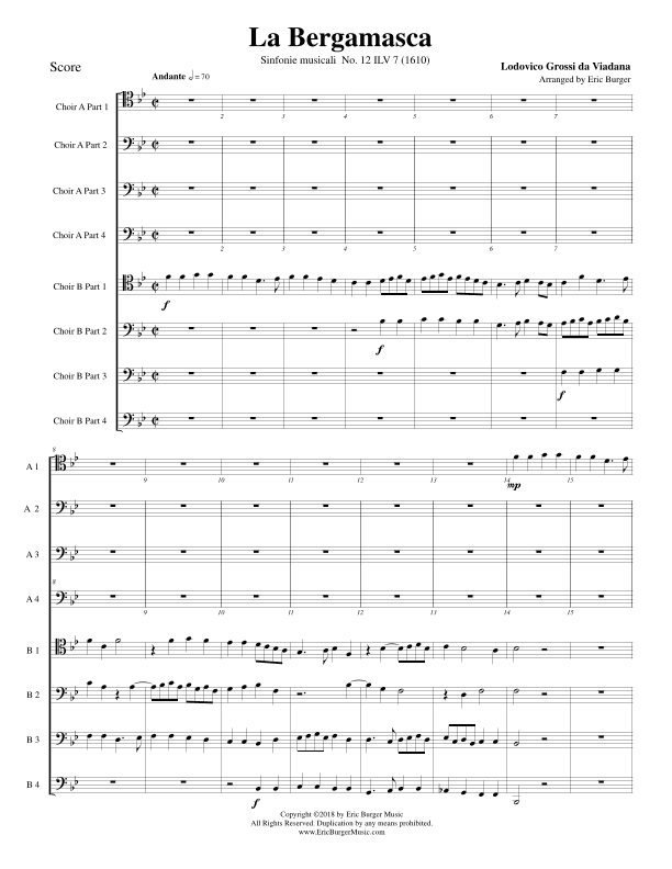 La Bergamasca for Trombone or Low Brass Octet (arr. Eric Burger Music)