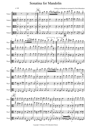Sonatina by Beethoven for Viola Quartet (arr. David Burndrett)