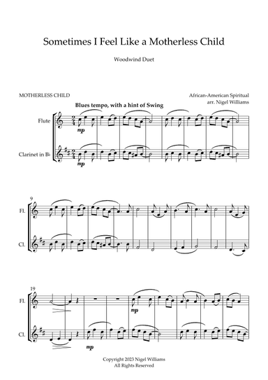 Sometimes I Feel Like a Motherless Child, flute and clarinet duet (arr. Nigel Williams)