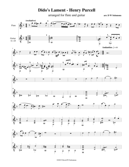 Dido's Lament - When I am laid in earth - arranged for flute and guitar (arr. David Warin Solomons)