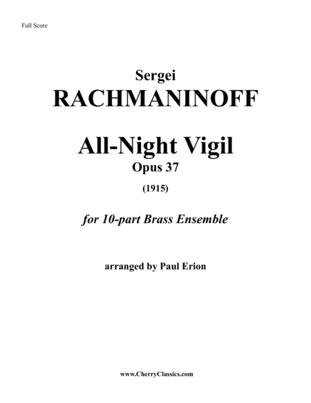 All-Night Vigil (Vespers) for 10-part Brass Ensemble (arr. Erion, Paul)