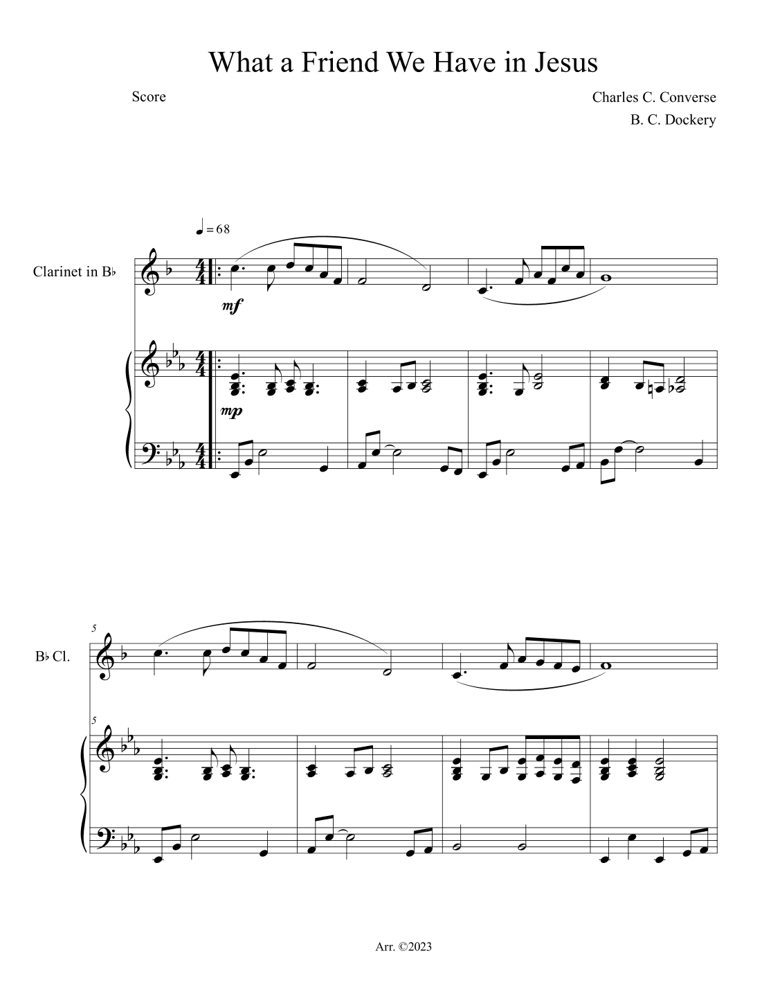 What a Friend We Have in Jesus (Clarinet Solo with Piano Accompaniment) (arr. B. C. Dockery)