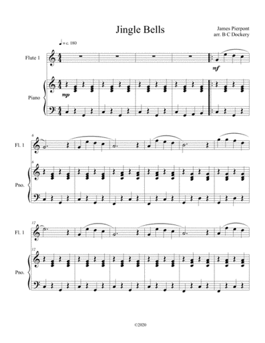 Jingle Bells (solo flute) with optional piano accompaniment (arr. B C Dockery)