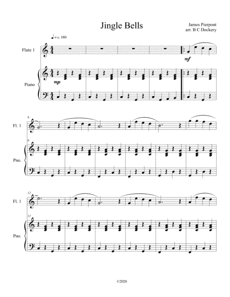 Jingle Bells (solo flute) with optional piano accompaniment (arr. B C Dockery)