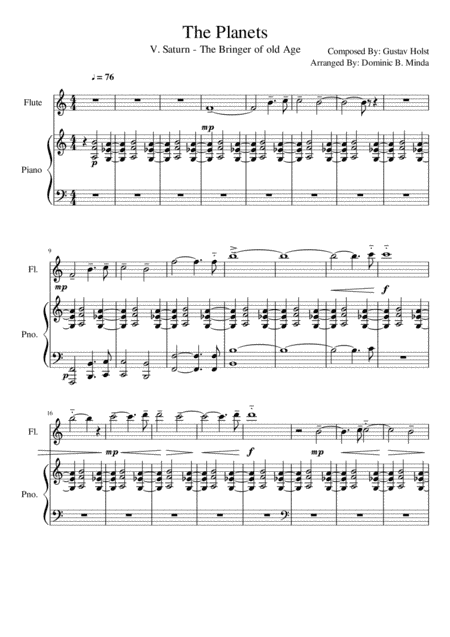 Saturn from "the planets" for flute and piano. (arr. Dominic B. Minda)
