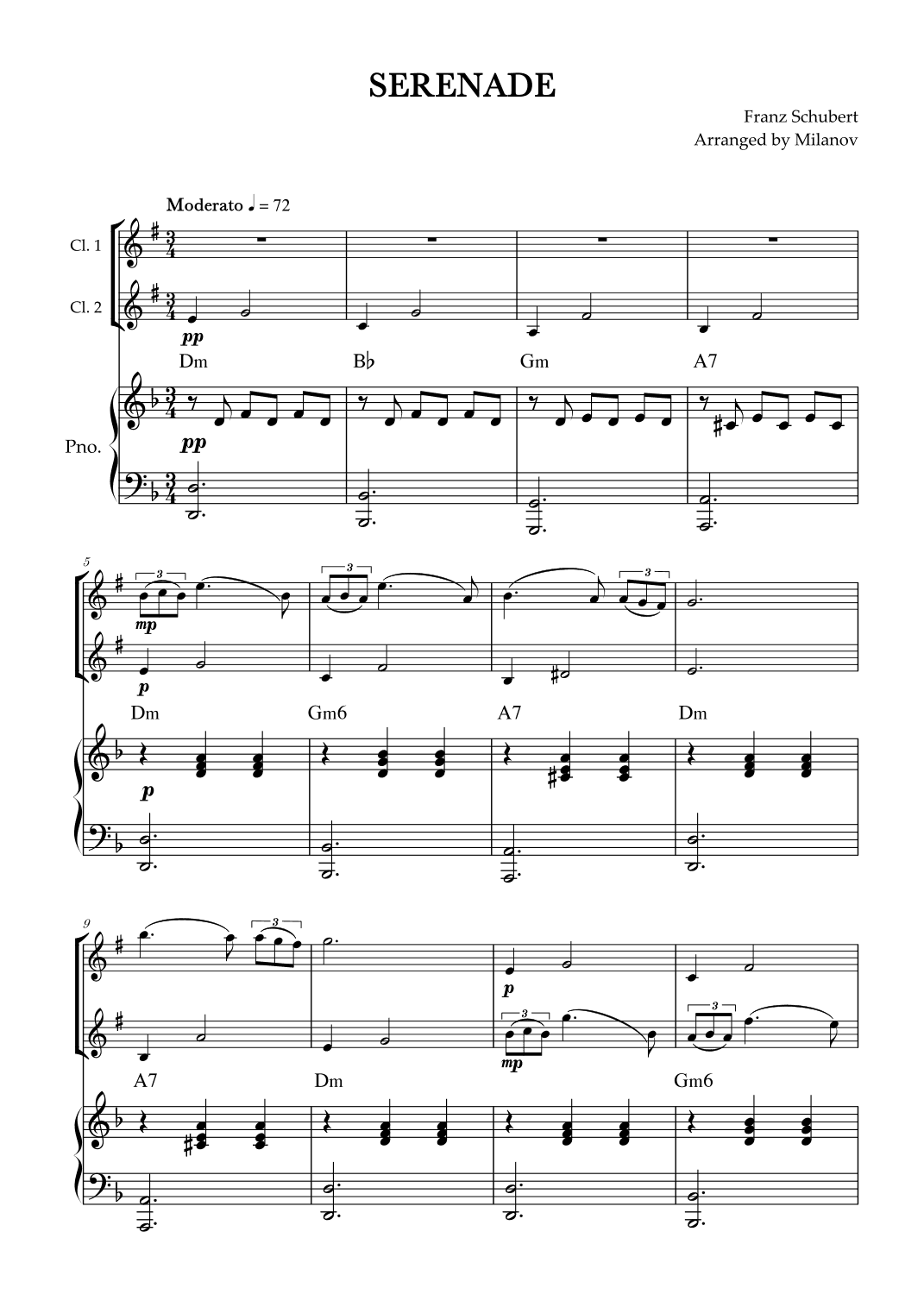 Serenade | Schubert | Clarinet in Bb duet and piano | Chords (arr. Milanov)