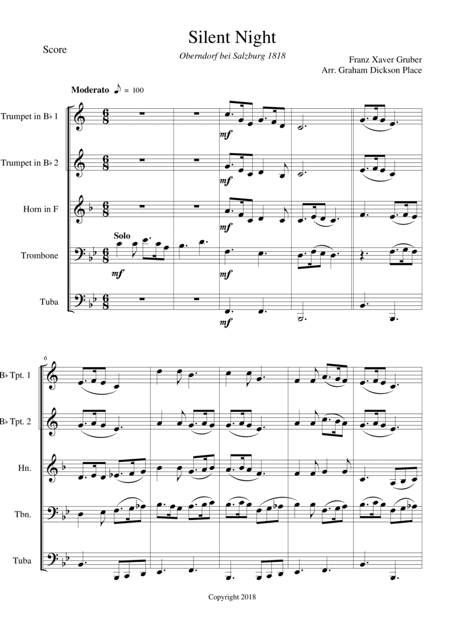 Silent Night Franz Gruber - Arr. by Graham Dickson-Place (arr. Arr. by Graham Dickson-Place)
