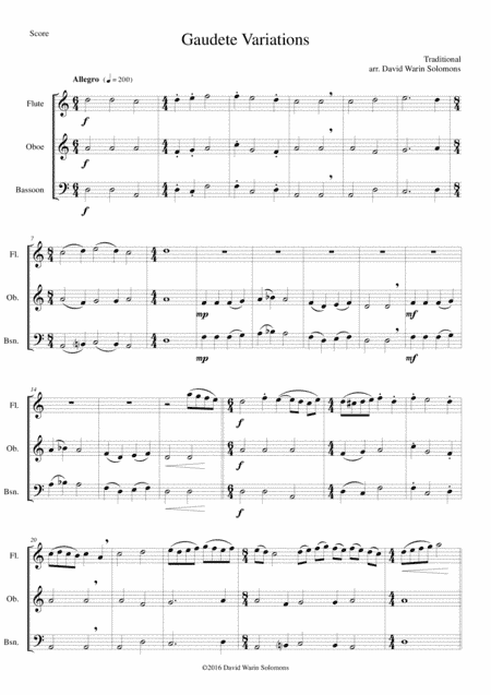 Gaudete Variations for wind trio (flute, oboe, bassoon) (arr. David Warin Solomons)