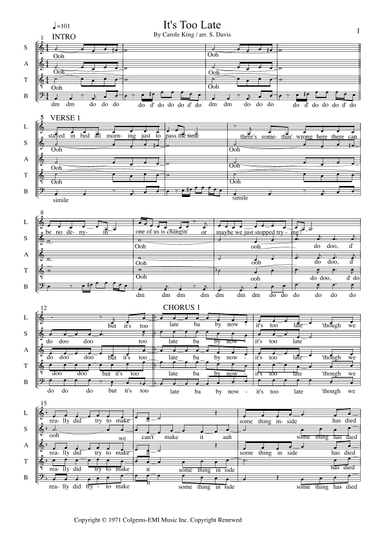 It's Too Late (arr. Stuart Davis)