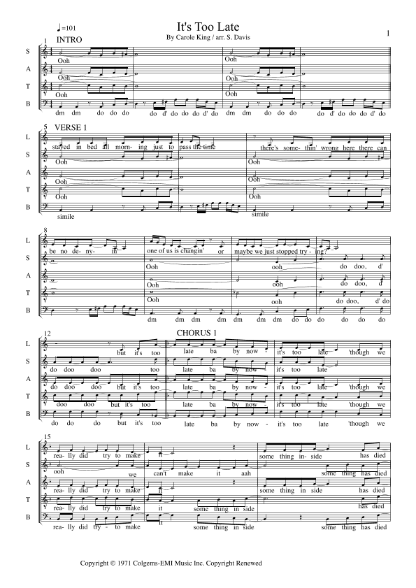 It's Too Late (arr. Stuart Davis)