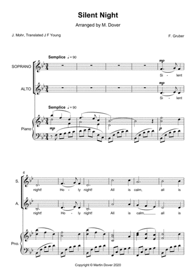 Silent Night - SA, Two part Choir (arr. Martin Dover)