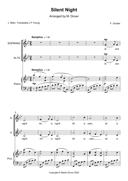 Silent Night - SA, Two part Choir (arr. Martin Dover)