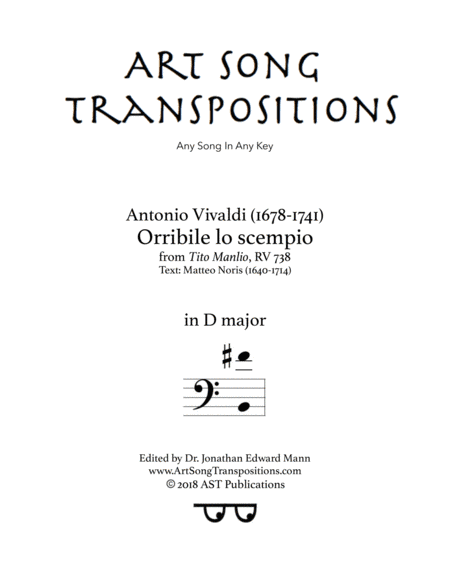 VIVALDI: Orribile lo scempio (transposed to D major) (arr. ArtSongTranspositions.com)