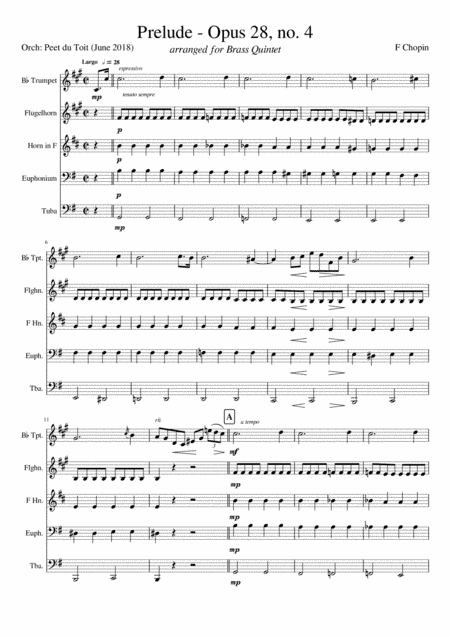 Prelude - Opus 28, no. 4 - F Chopin (Brass Quintet) (arr. Peet du Toit)