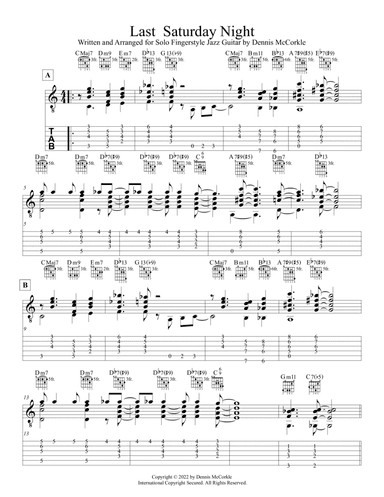 Last Saturday Night (Fingerstyle Chord Melody Jazz Guitar Solo)