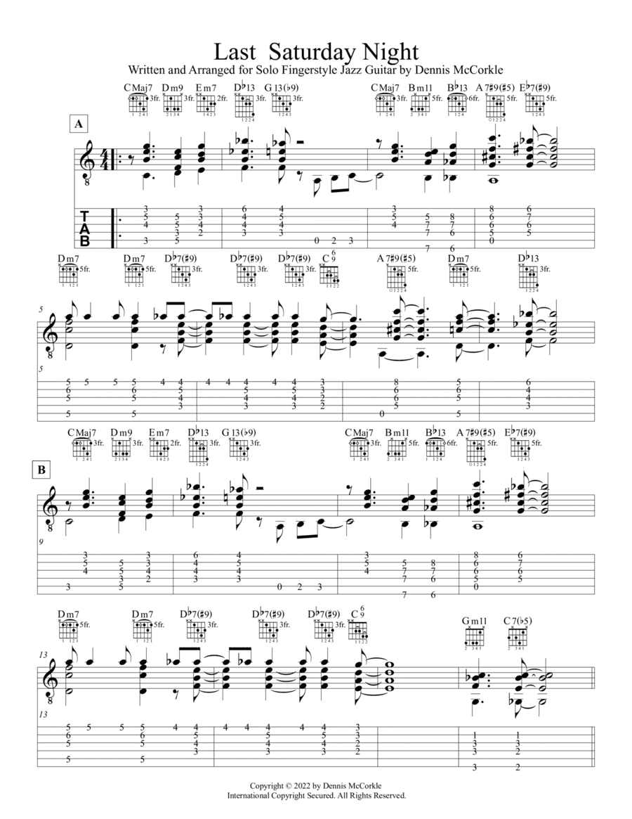 Last Saturday Night (Fingerstyle Chord Melody Jazz Guitar Solo)