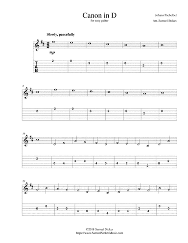Pachelbel's Canon in D - for easy guitar with TAB (arr. Samuel Stokes)