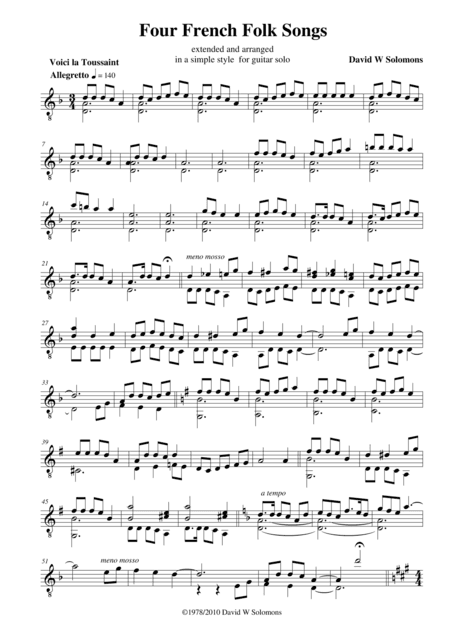 4 French folk songs for solo guitar (arr. David Warin Solomons)