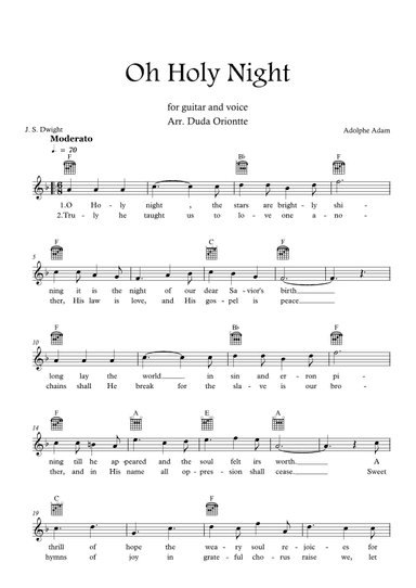 Oh Holy Night (F major - TABS - with lyrics) (arr. Duda Oriontte)