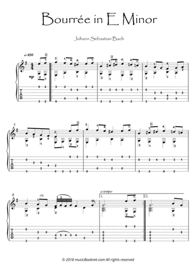 Bach for guitar BWV 996 Bouree (arr. PianoSheetNow)