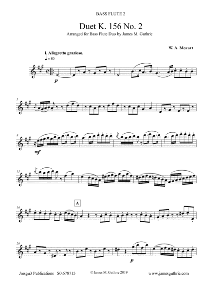 Mozart: Duet K. 156 No. 2 for Bass Flute Duo (arr. James M. Guthrie, ASCAP)