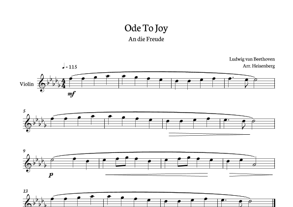 Beethoven - Ode to Joy for violin in Db - clean version. (arr. Heisenberg)