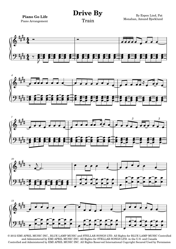 Drive By (arr. Piano Go Life)