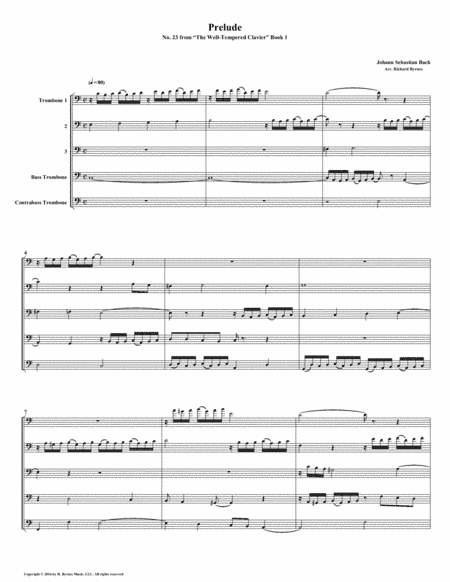 Prelude 23 from Well-Tempered Clavier, Book 1 (Trombone Quintet) (arr. R. Byrnes Music, LLC)