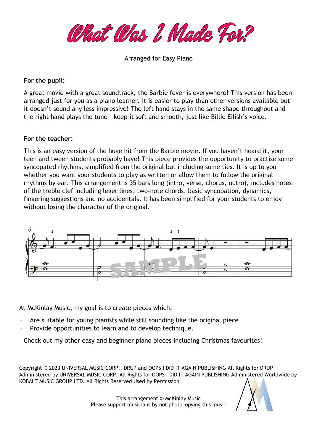 What Was I Made For? (arr. L McKinlay)