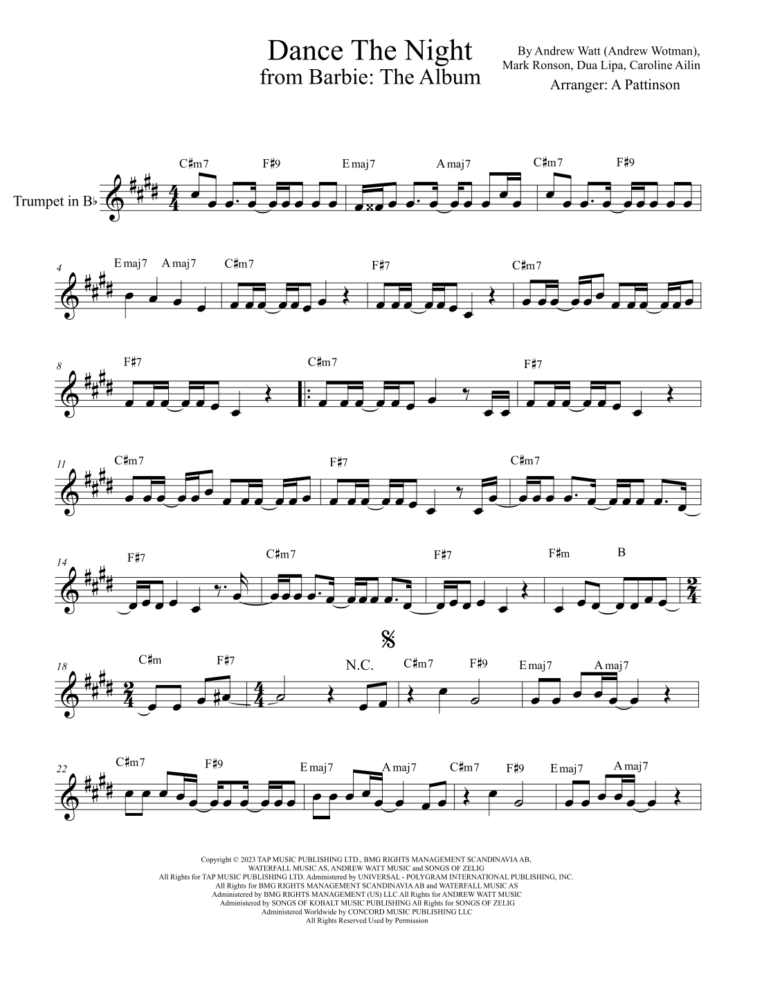 Dance The Night (arr. Andrew Pattinson)