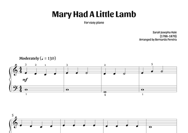 Mary Had A Little Lamb (easy piano) (arr. Bernardo Pereira)