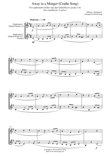 Away in a Manger (Cradle Song) (for euphonium duet (Bb treble, 3 or 4 valved), suitable for grades 2 (arr. Edwin Sung)