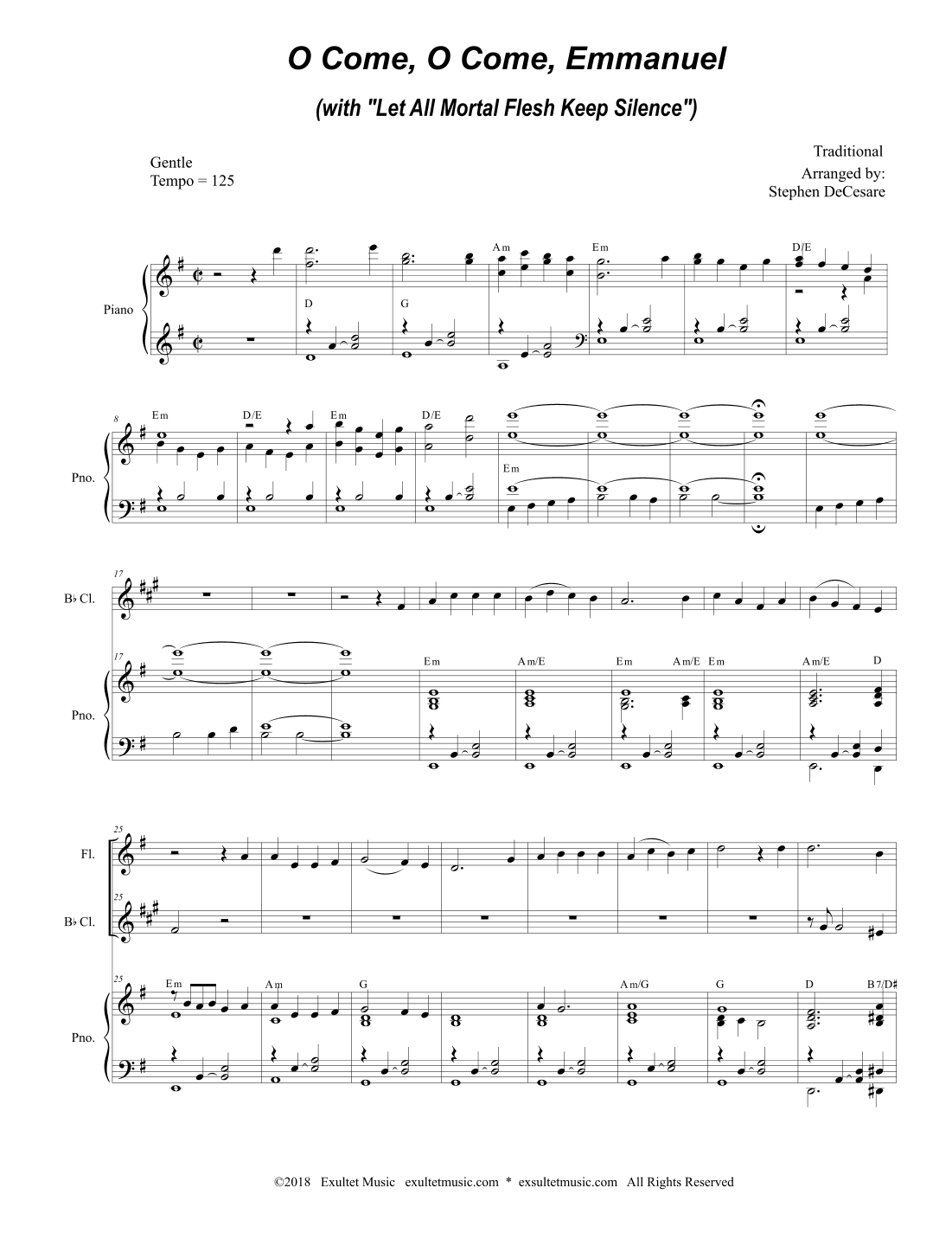 O Come, O Come, Emmanuel (with "Let All Mortal Flesh Keep Silence") (Duet for Flute and Bb-Clarinet) (arr. Stephen DeCesare)