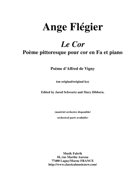 Ange Flégier: Le Cor for horn in F and piano (arr. Paul Wehage)